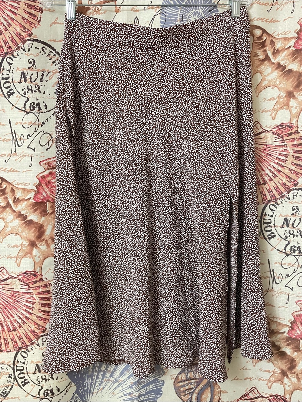 Brown Flower Printed A-Line Skirt